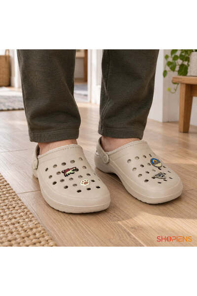 SHOPIENS Papuci De Casa Barbati Saboti Bej Cu Decoratiuni Animale Marime 42-43