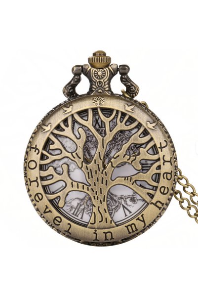 Choice bronze Vintage Bronze Steampunk Hollow World Tree Carving Quartz Pocke...