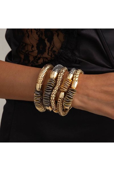 Choice Set KunJoe 5Pcs/Set Vintage Punk Metal Copper Piece Spliced Bracelet W...