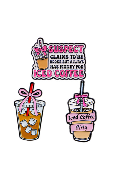 Choice 3pcs 3pcs Cute Iced Coffee Enamel Pins Set Pink Bow Coffee Cup Brooch ...