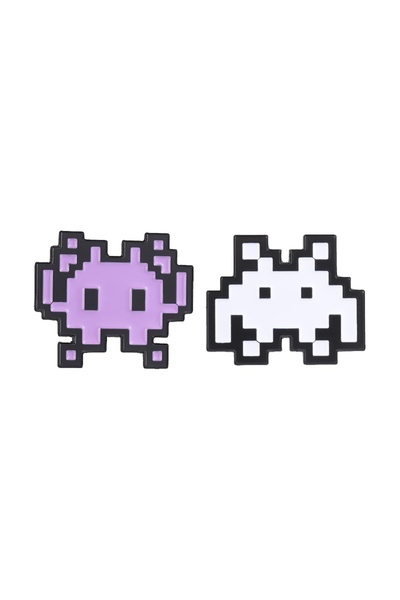 Choice Set 1 Retro Pixel Shooting Game Alien Cartoon Enamel Pin Vintage Arcad...