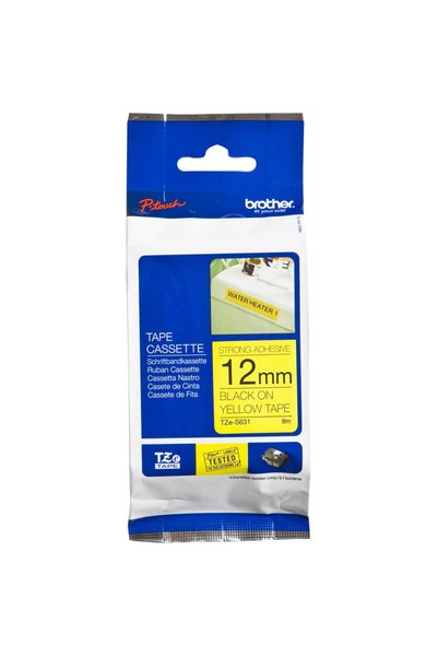 Brother Bandă adezivă Etichete TZES631, 12 mm, negru pe galben
