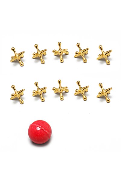 Choice 02 gold Classic Metal Jacks Set with 1 Balls - 10pc Retro Game, Durabl...