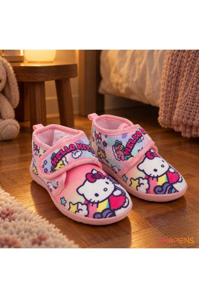 SHOPIENS Papuci De Casa Copii Botosei Roz Hello Kitty Cu Inchidere Cu Arici M...