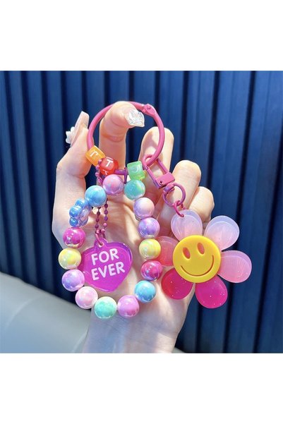 Choice red Creative acrylic smiling face flower keychain, exquisite and adora...