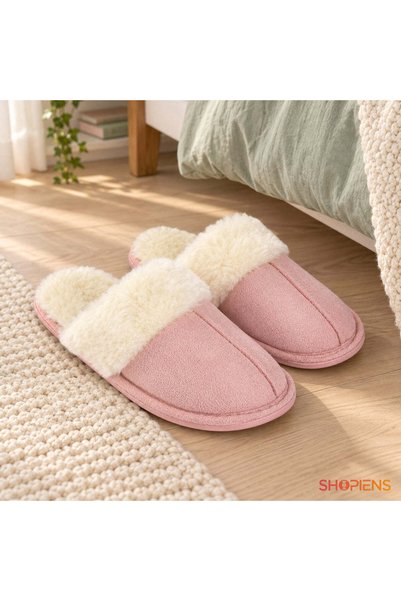 SHOPIENS Papuci De Casa Copii Roz Cu Bordura Pufoasa Ivoire Marime 32-33