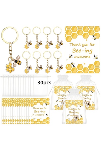 Choice 30pcs 30pcs Bee Keychain Set with Thank You Cards & Organza Bags, Cute...