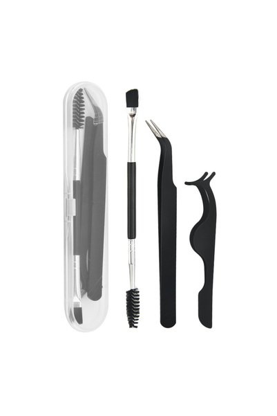 Choice 3Pcs-Black 3Pcs Curved Tip Eyelash Tweezers Set With Box Lash Curler L...