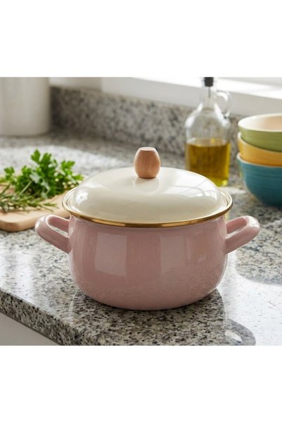 EMAYE EVİM 22 cm 4 Liter Pink Enamel Pot
