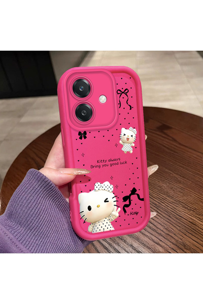 ucuc Oppo A3/A3X 4G/5G Compatible Pink Red Silicone Kitty Case Shockproof Cam...