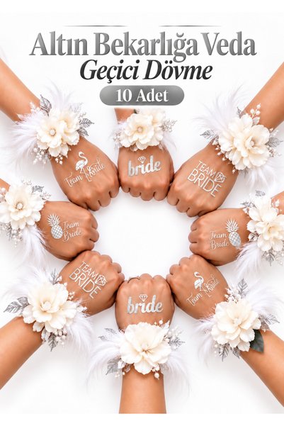 Delvos Bride To Be 10 Adet Gümüş Grisi Geçici Dövme 1 Bride 10 Team Bride Sil...
