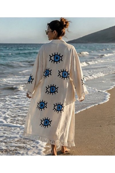 Efesan Eye-Patterned 100% Cotton Kimono