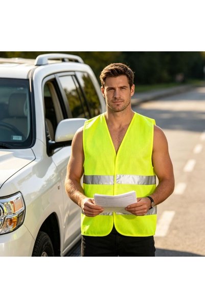 KMT Vestă reflectorizantă galben fluorescent, vestă de siguranță auto, vizibi...