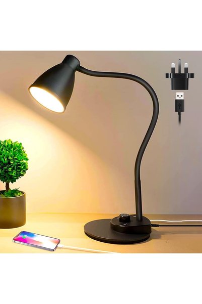 Generic مصباح مكتب LED، 3 أوضاع ألوان، مصباح طاولة لجانب السرير مع منفذ شحن U...