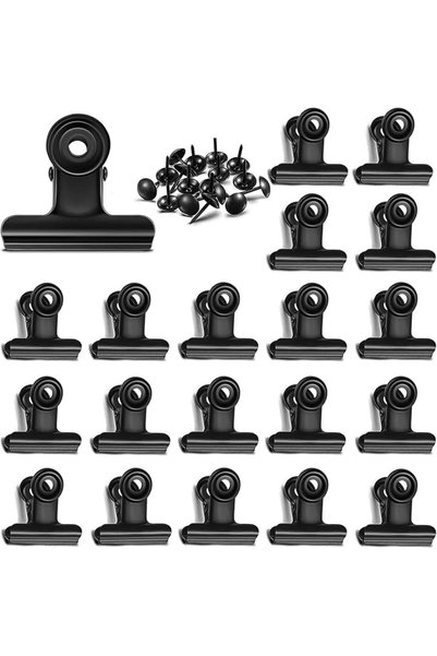Tazweeq Mini Binder Clips with Push-pins, 20-Pack Office Desk Organization