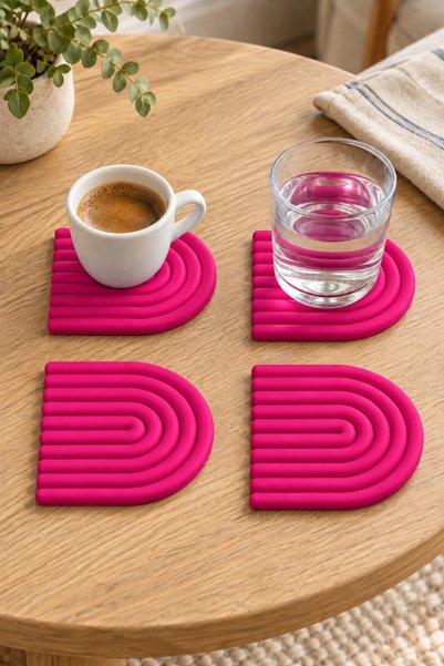 Ruby Home Mini Arch Rainbow 100% Silicone Coasters 8 cm Set of 4 Fuchsia