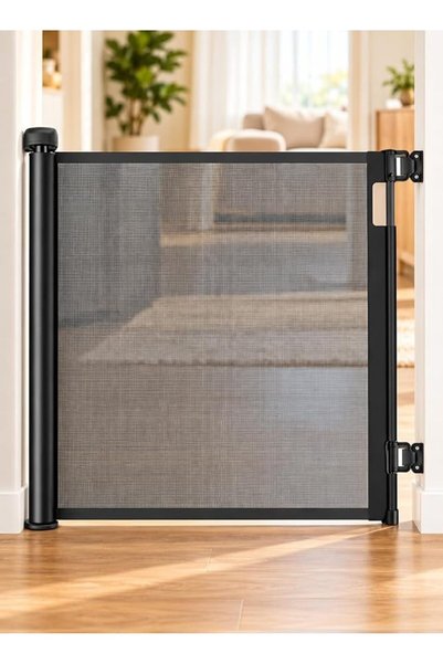 Zaprus بوابة أمان قابلة للسحب للأطفال 86×150 سم، بوابة شبكية سوداء للأبواب وا...
