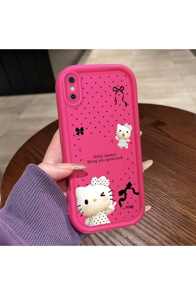 ucuc حافظة كيتي من السيليكون باللون الأحمر الوردي متوافقة مع هاتف iPhone XS M...