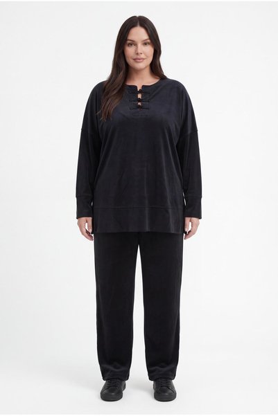 Ebsumu Women's Plus Size Slit-Pocket Wide-Leg Black Tracksuit Set