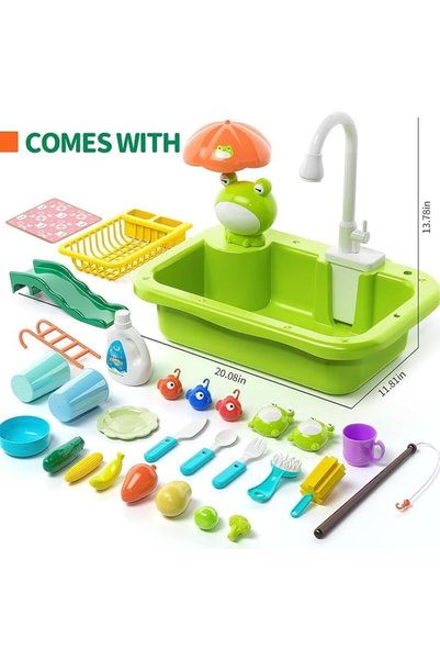 TIKHOME Play Sink with Running Water, Kitchen Play Sink Toy for Indoor & Outdoor