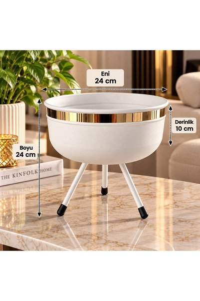 umyaconcept Beyaz Gold Detaylı Ayaklı Saksı – Modern Dekoratif Çiçeklik, Salo...