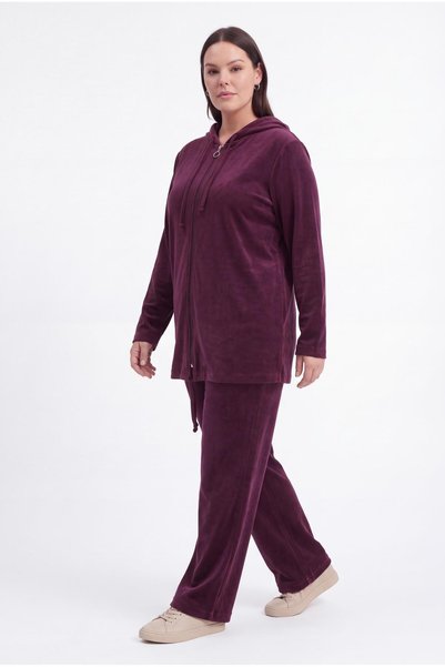 Ebsumu Women's Plus Size Hooded Zippered Drawstring Burgundy Tracksuit Set