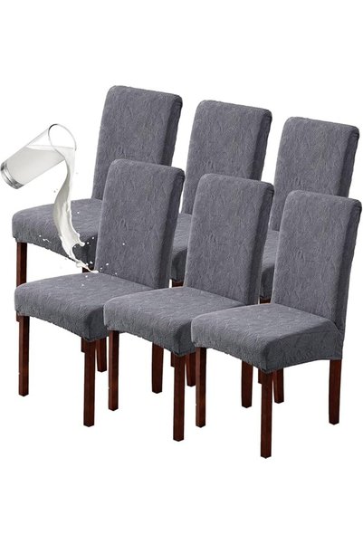 Emeralune 6 PCS Waterproof Chair Covers for Dining Room, Stretch Jacquard Din...