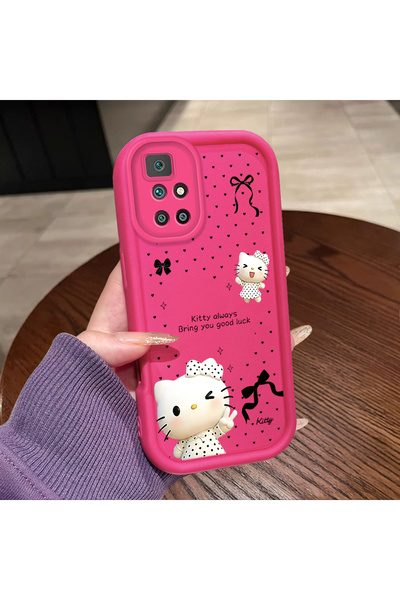 ucuc Redmi 10 4g Compatible Pink Red Silicone Kitty Case Shockproof Camera Pr...