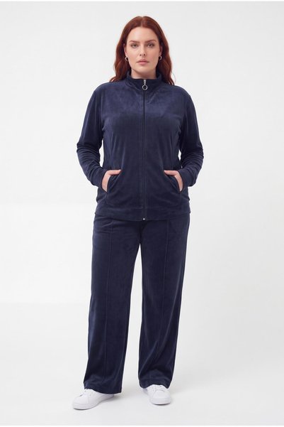 Ebsumu Women's Plus Size Half Turtleneck Zippered Wide Leg Navy Blue Tracksui...