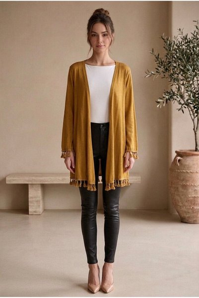 OEM Cardigan dama casual boho din tricot fin cu ciucuri si croiala lejera far...