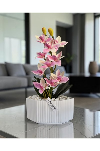 muga design Seramik Saksılı Yapay Singapur Orkide – 45 cm