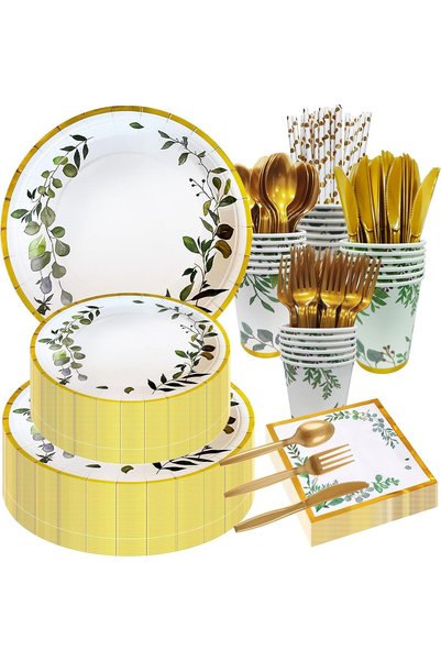 Generic 200 Pcs Disposable Dinnerware Set,25 Guest Party Supplies Dinner Set ...
