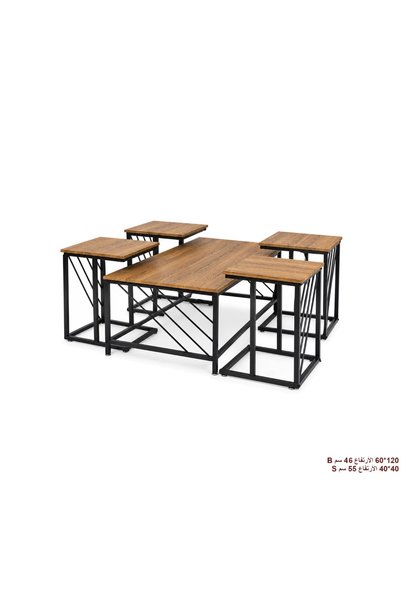 IN HOME STORE طاولة خدمة مجموعة متداخلة خشب ومعدن بني وأسود