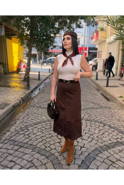 Sedef Onan Broderi Süet Etek