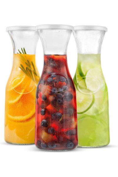 Generic إبريق زجاجي، مستلزمات بار الميموزا، أباريق زجاجية بغطاء، طقم من 3 قطع...