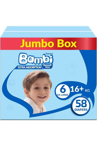 Generic سانيتا بامبي، مقاس 6، XXL، 16+ كجم، عبوة جامبو، 58 حفاضة، DB11XX0801R11