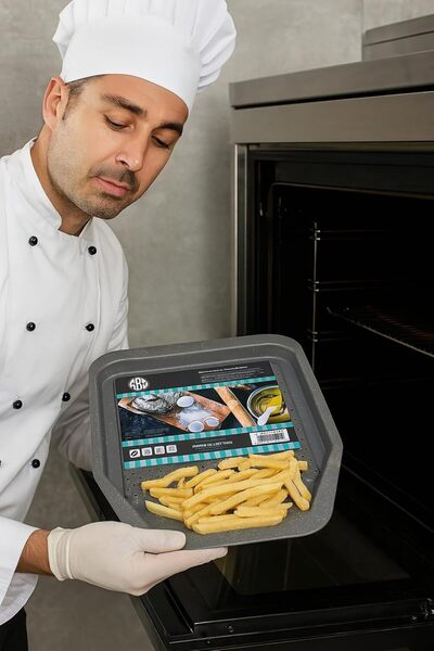 B & S B&S French Fries Pan, 39x34x2.5cm, 0.4mm Grey Marble with White & Black...