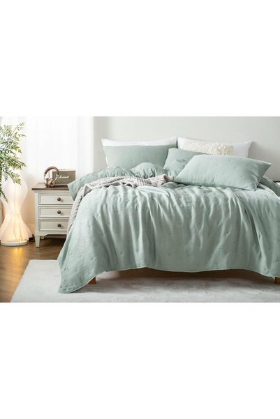 Nitki Cuvertura decorativa Stella, 240x260 cm, salviu, microfibra, cu umplutu...