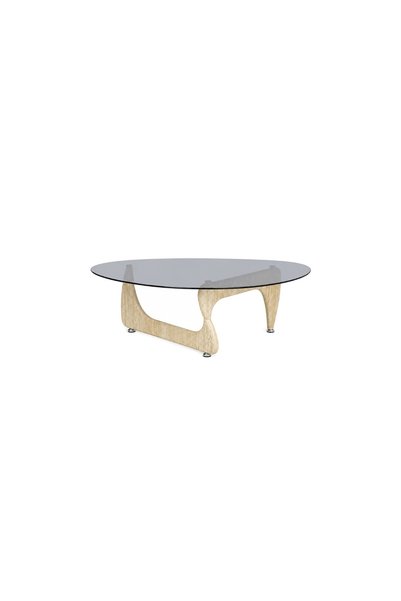 IN HOME STORE طاولة قهوة بتصميم عصري سطح زجاجي وقاعدة خشبية