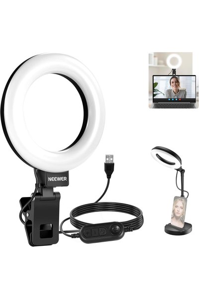Generic إضاءة حلقية LED للمكتب مقاس 5 بوصات مع حامل، مشبك للشاشة، 10 واط، متو...