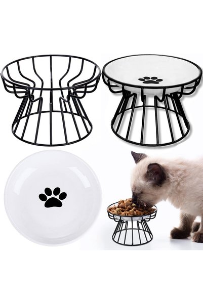 Generic Cat Bowls, Raised Ceramic Cat Dish with Metal Stand, Pet Water or Foo...