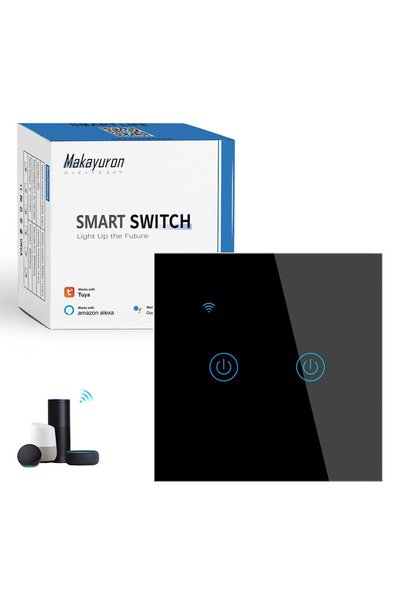 Generic WiFi Smart Light Switch, 2 Gang Touch, Black, No Neutral