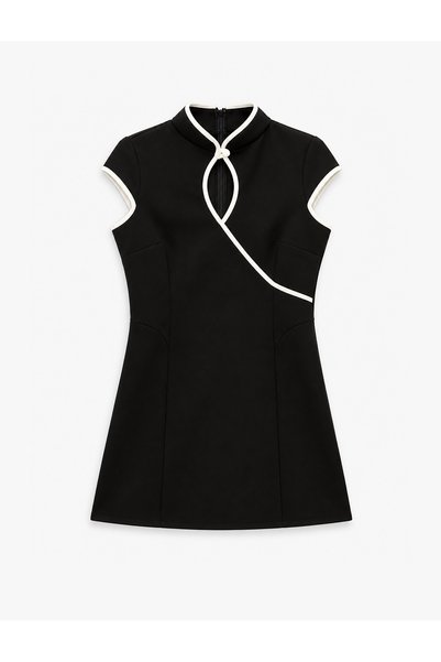 Koton Rochie mini Qipao cu mâneci scurte, croială slim, cu guler înalt și det...