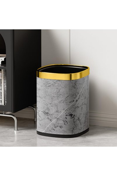 Generic Bathroom trash can without lid, Metal Waste Bin with Leather Cover, 1...