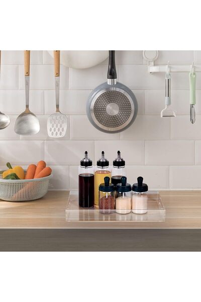 Slasa modern clear acrylic tray cut-out handles serving organizer living room...