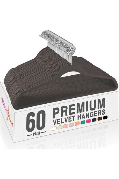 Generic شماعات مخملية رمادية داكنة 60 عبوة، شماعات ملابس ممتازة غير قابلة للا...