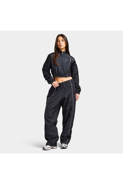 Nike W NSW Track Pant Mod oversize Kadın Siyah Bol Paça Eşofman Altı Beyaz Bi...