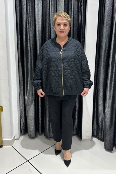 selma Büyük Beden Astarlı Kapitone Desenli Fermuarlı Mont