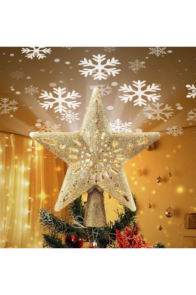 GGEROU Christmas Star Tree Topper with Built-in Led Snowflake Projector Light...