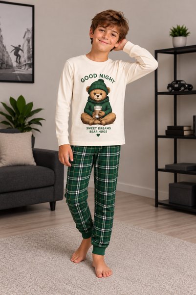 zahider Boy's 100% Cotton Waiter Style Long Sleeved Pajama Set